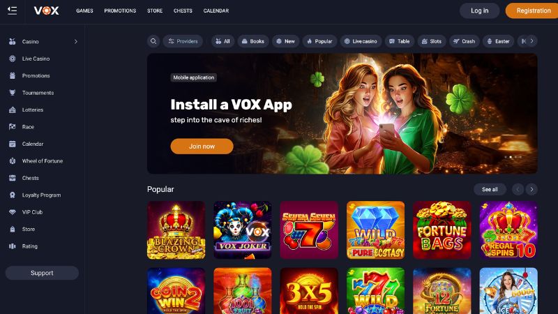 Vox Casino interfejs gier